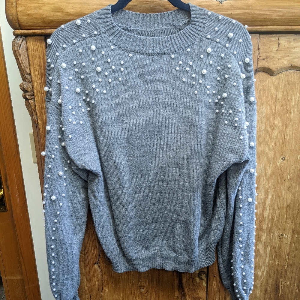 Gray Sweater with Pearls